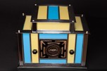 Radio-Glo Stained Glass + Chrome Radio in Blue with Yellow - Exceptional